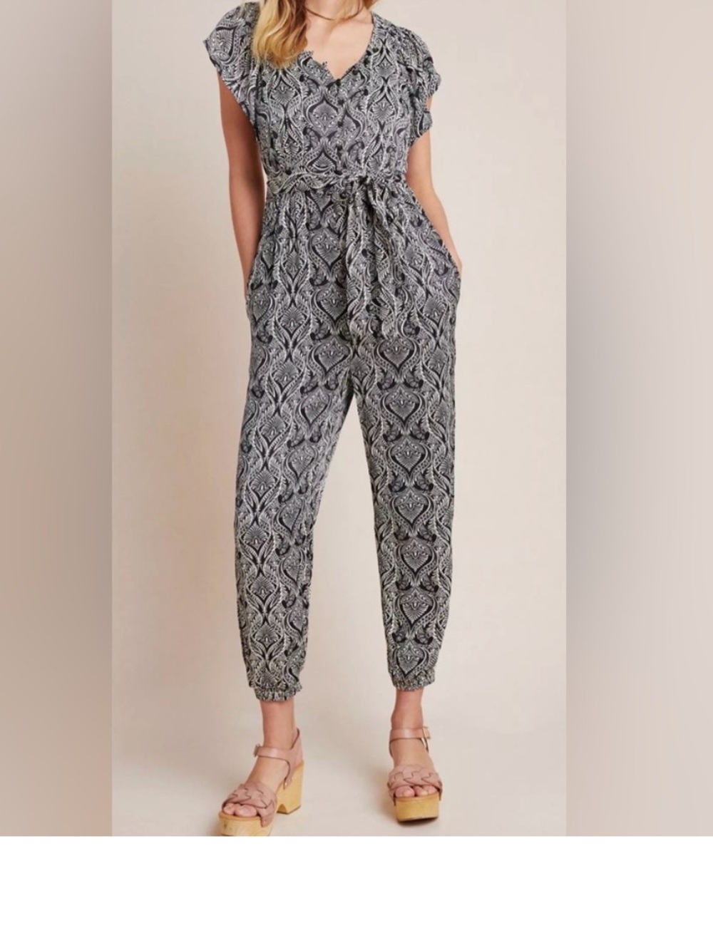 Anthropologie Womens Zadie Jumpsuit Size 10 Printed Satin Belted One Piece
